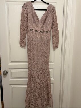 Fashion Nova Dusty Rose Lace Long Sleeve Maxi Dress